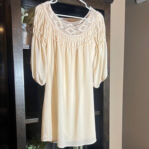 Heart Soul Ivory Gathered Dress with Lace